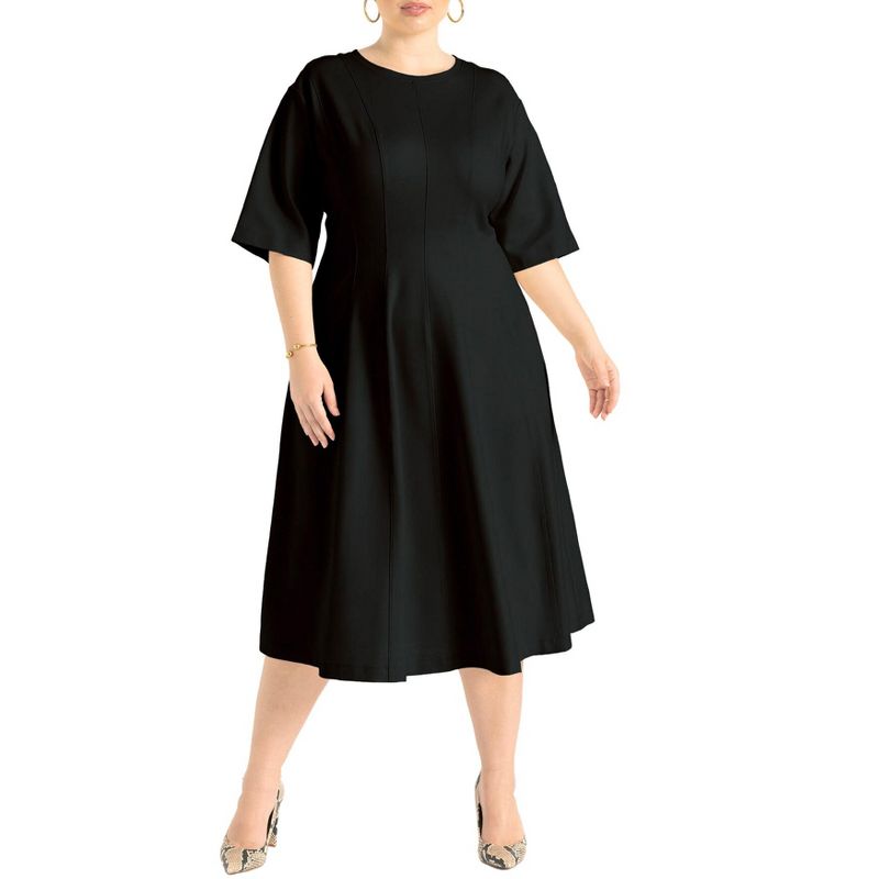 ELOQUII Women's Plus Size Seam Detail Ponte Work Dress, 1 of 2