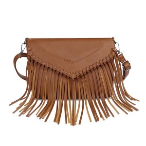 Fringe Crossbody Purse for Women, PU Leather Tassel Hobo Bag Envelope - 1 of 4