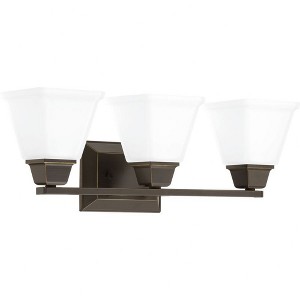 Progress Lighting Clifton Heights 3-Light Bath Vanity Fixture, Antique Bronze, Etched Square Glass Shade - 1 of 3