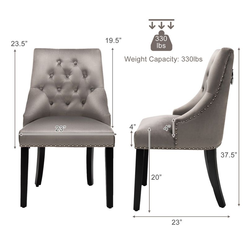 Velvet Dining Chair Upholstered Tufted Armless w/ Nailed Trim & Ring Pull Green\Beige, 3 of 9