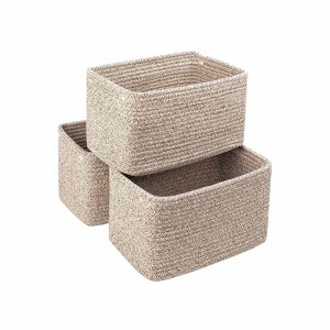 Aoibox Set of 3 Cotton Rope Storage Baskets 11x7x7 Soft Woven Bins for Organizing Toys Towels Home Decor Beige - 1 of 4