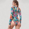 Anna-Kaci Swim Women's Long Sleeve One Piece Swimsuit with Crew Neck and Colorful Retro Print - 4 of 4