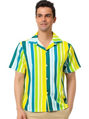 Lars Amadeus Men's Short Sleeve Button Down Summer Beach Vertical Striped Shirts