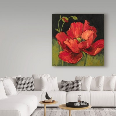 Barbara Mock 'Poppy Blossom' 35" x 35" Red and Green Canvas Art