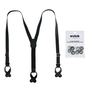 CTM Men's Coated Leather Button-End Y-Back Suspender with Bachelor Buttons - 1 of 4