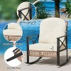 3-Piece Rattan Rocking Bistro Set, Outdoor Patio Conversation Set w/ Cushioned Rocker & 2-Tier Table, Wicker Furniture for Garden, Porch - 3 of 4