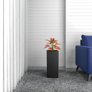 LeisureMod Terra Tall Square Fiberstone Planter Pot with Drainage Holes, Weather-Resistant for Indoor/Outdoor Use - 1 of 4
