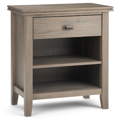 Vynxaria Transitional 1-Drawer Bedside Table - Distressed Grey, 15"D x 24"W x 27"H, Solid/Engineered Wood, Antique Bronze Knobs