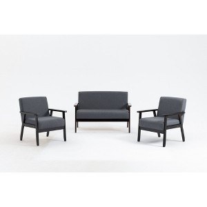 Solid Wood Loveseat and 2 Chairs Set with Full Foam Seats for Living Room - 1 of 4