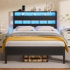 Furnulem Full Size Bed Frame with LED Light and Charging Station Wood Storage Headboard with 2-Tier Shelves Metal Platform Bed with Heavy Duty Slats - 2 of 4