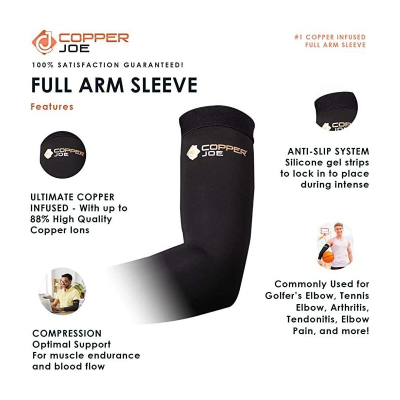 Copper Joe Compression Arm Brace Copper Infused Sleeve for Arms Forearm Bicep Tennis Elbow Basketball Golf Arthritis and Tendonitis, 4 of 7