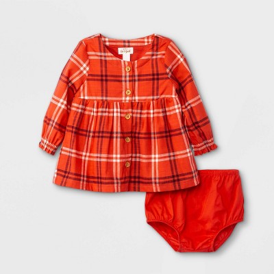 Baby Girls' Plaid Long Sleeve Dress - Cat & Jack™ Red Newborn
