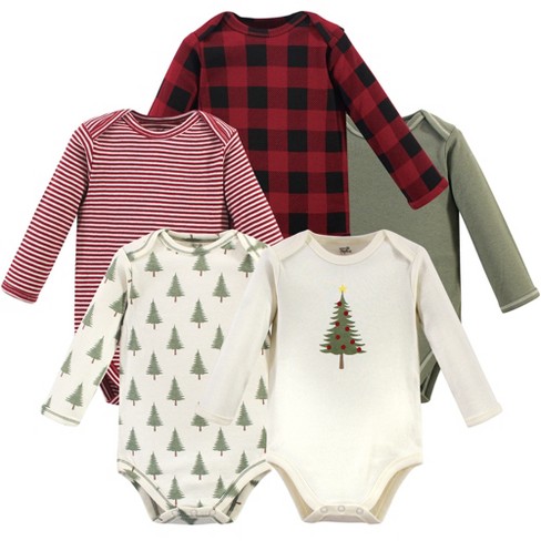 Touched by Nature Organic Cotton Long-Sleeve Bodysuits 5pk, Tree Plaid, 0-3  Months