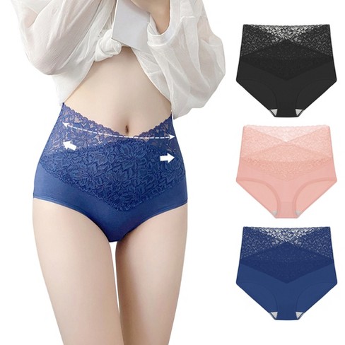 Agnes Orinda Women's 3 Pack Underwear Soft Full Breathable Lace Panties  Black Blue Pink Large