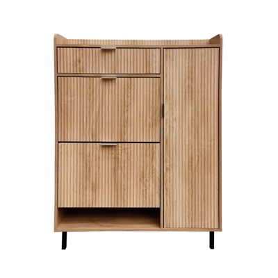 Fluted Shoe Cabinet  with 2 Flip Drawers, 1 Drawer, 1 Side Cabinet,  Adjustable Shelves for Entryway Living Room,