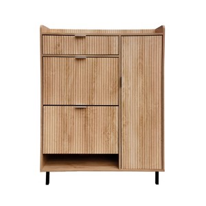 Fluted Shoe Cabinet  with 2 Flip Drawers, 1 Drawer, 1 Side Cabinet,  Adjustable Shelves for Entryway Living Room, - 1 of 4