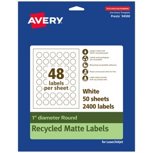 Avery Recycled Matte White Labels,  1" diameter Round - 1 of 4