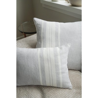 Light Gray and White Linen Striped 20x20 Pillow with Down Alternative Insert
