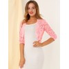 INSPIRE CHIC Women's Elegant 3/4 Sleeve Sheer Floral Lace Open Front Crop Shrug - 2 of 4