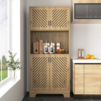 71'' Kitchen Pantry Cabinet Storage Hutch With Microwave Stand, Freestanding Pantry Buffet Cabinet With Shelves, Cupboard And Drawer For Home