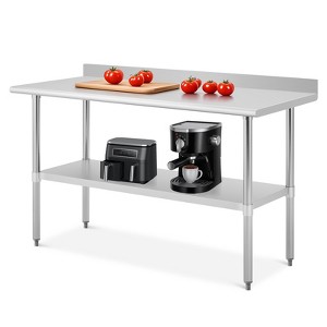 Stainless Steel Table, Heavy Duty Metal Commercial Prep Table With Open Storage Shelves And Back Panel, Suitable For Restaurant Kitchens, Home Hotels - 1 of 4