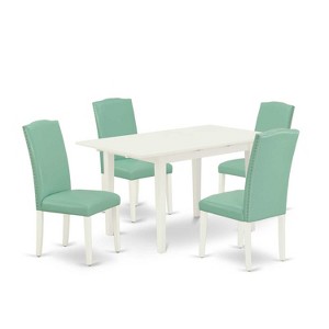 HomeStock 5-Pc Linen White Finish Solid Wood Top - Rectangular Upholstered Dining Room Set with Butterfly Leaf - Seats 4 - 1 of 4