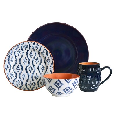 Baum Bros. 16pc Stoneware Tangiers Dinnerware Set Blue