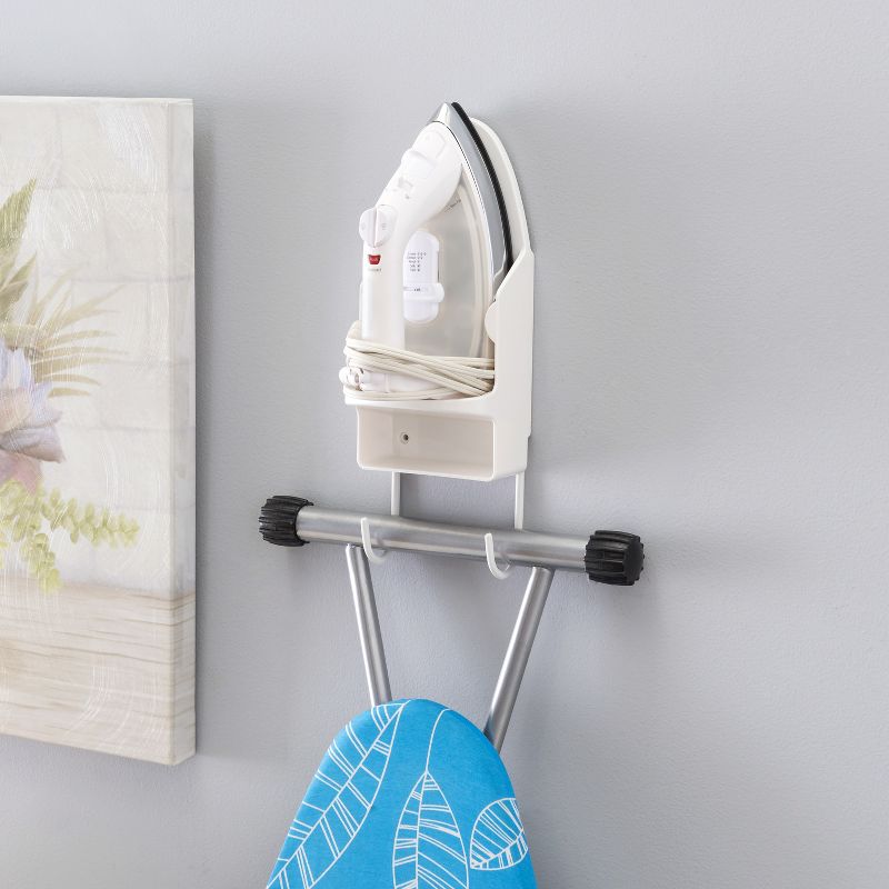 Home Basics Wall Mount Ironing Board with Built-In Accessory Hooks, White, 4 of 6