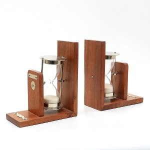 TopComfy Decorative Object Wooden Bookend with Hourglass for Stylish Home Office Decor, Brown, 11.5"*3"*7" - 1 of 4