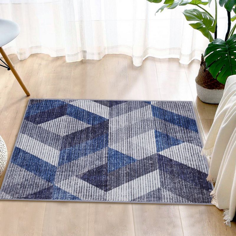 Whizmax Washable Rug Modern Geometric Floor Cover for Living Room Bedroom, Blue/Multi, 3 of 9