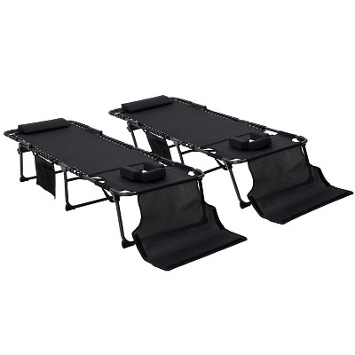 74.5'' Black 2 Piece Folding Chaise Lounge with 5-level Reclining Back, Outdoor Tanning Chair with Reading Face Hole