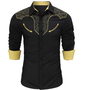 Coolmee Mens Western Embroidered Cowboy Shirts Casual Button Down Long Sleeve Shirt with Floral Design - 1 of 4