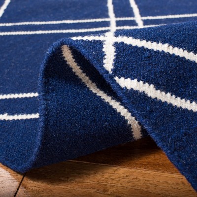 Handmade Navy/Ivory Wool 6' Square Flat Woven Reversible Rug