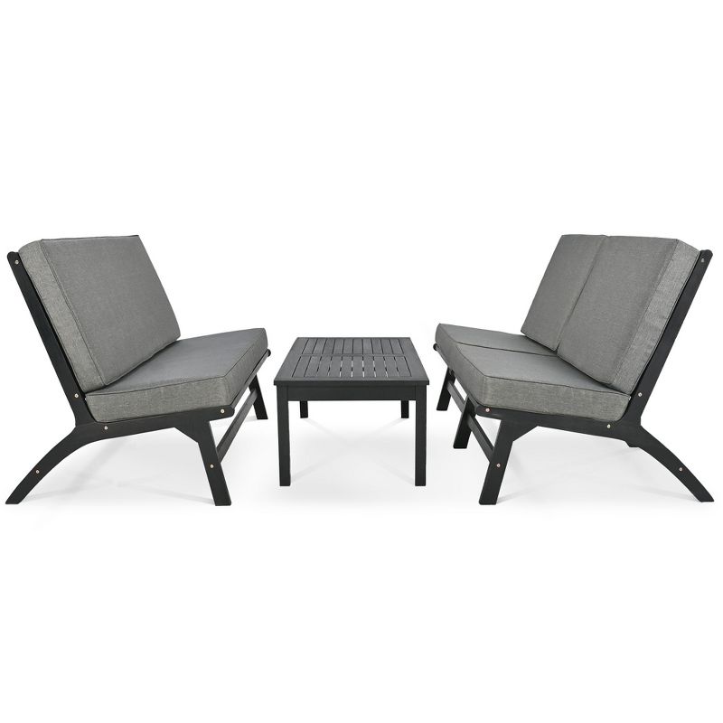 4-Piece V-shaped Seats set, Acacia Solid Wood Outdoor Sofa Furniture, Black+Gray 4A - ModernLuxe, 2 of 13
