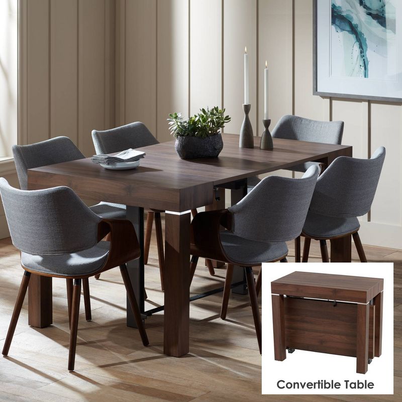 55 Downing Street Warhol Modern Distressed Walnut Wood Rectangular Dining Table 59 1/4" x 35 1/2" Brown 2-Leaf Extension for Spaces Living Room Dining, 2 of 10
