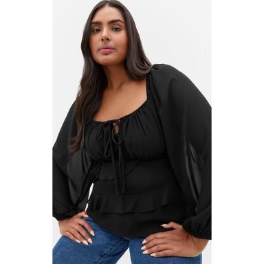 CITY CHIC | Shayla Frill Top - black | 20W : Target