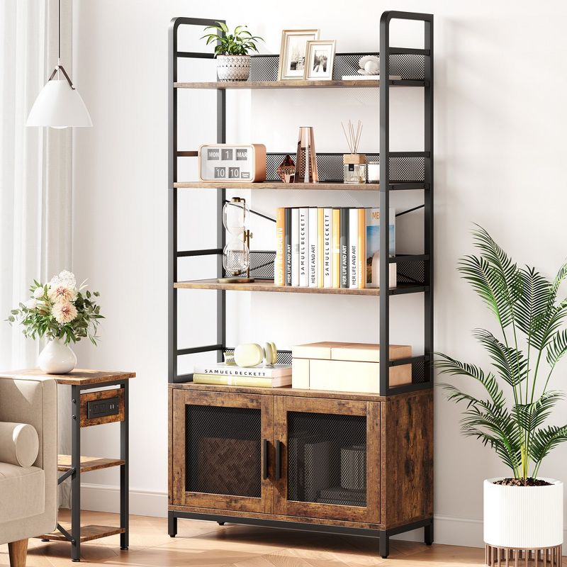 Whizmax Bookshelf with Doors Industrial Bookcase with 4 Tiers Open Storage Shelf for Bedroom, Living Room, Home Office, Brown, 1 of 11