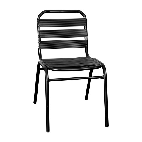 Emma And Oliver Black Metal Dining Chair With Triple Slatted Back