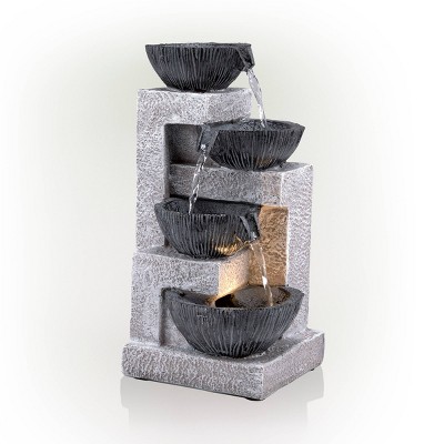 14" Gray Resin Cascading Bowl Tabletop Fountain with LED Lights
