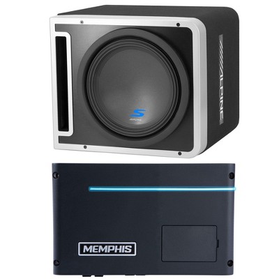 Memphis PRXA600.1 Power Reference Series Mono Subwoofer Amplifier and a Alpine S-SB12V Pre-Loaded S-Series 12-inch Subwoofer Enclosure
