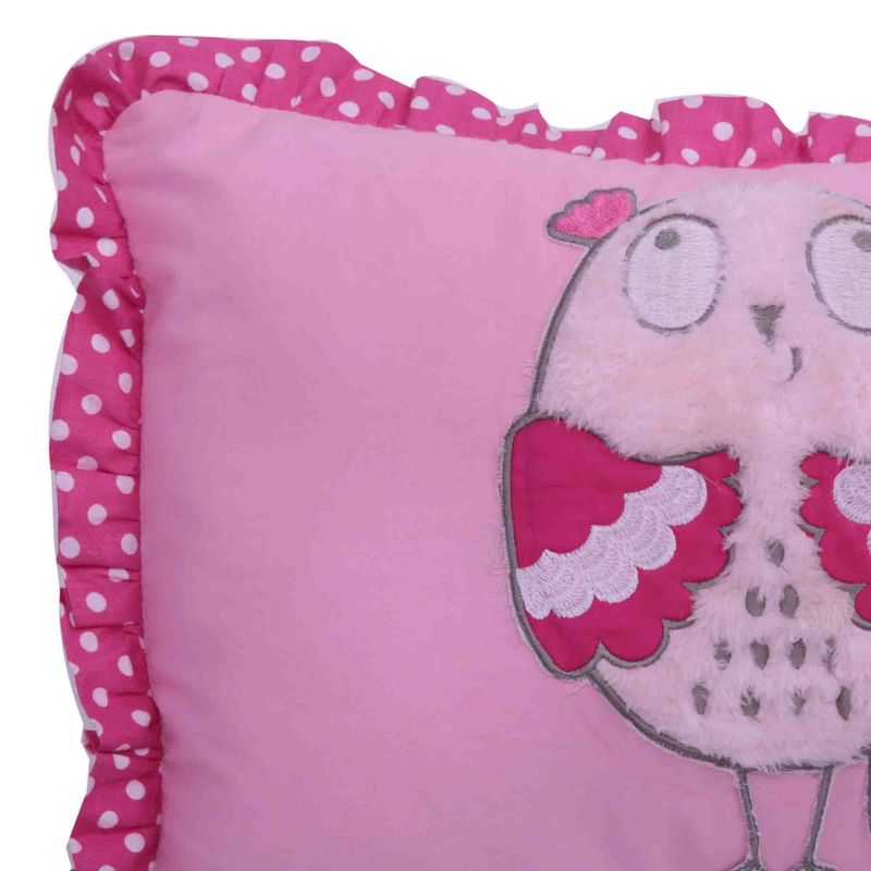 Bacati - Owls Pink/Grey Girls Cotton Throw Pillow, 3 of 6