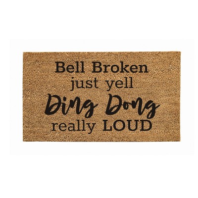 Evergreen Flag Funny Welcome Mat Coir Doormat | 28" x 16" Front Door Mat Outdoor Entrance | No Slip Door Rugs Entryway Indoor | Yell Ding Dong