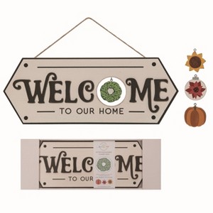 Transpac Wood Multicolor Christmas Welcome Sign with Interchangeable Icons Set of 5 - 1 of 2