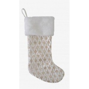 Season's Designs 20" White Stocking with Gold Diamond Design and White Cuff Christmas Indoor Decor, Polyester Material, - 1 of 1