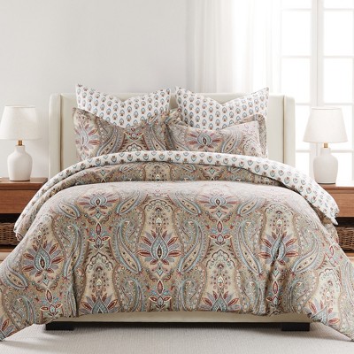 Full Blue Cotton Reversible Paisley Bedspread Set