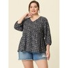 Agnes Orinda Women's Plus Size V Neck Babydoll 3/4 Lantern Sleeve Casual Floral Flowy Blouses - 3 of 4
