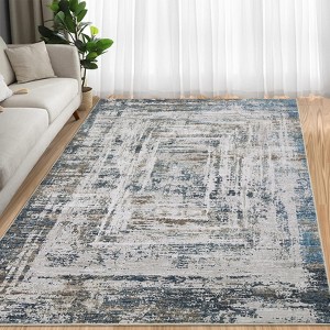 5x7 Modern Abstract Throw Rug with Non-Slip Backing, Stain-Resistant Distressed Indoor Mat - 1 of 4