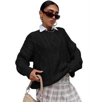 Whizmax Long Sleeve Solid Sweater For Women Crew Neck Vintage Pullover Knit Sweater Tops