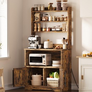 Farmhouse Bakers Rack with Power Outlets and Storage - 1 of 4