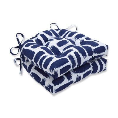 2pk Baja Nautical Reversible Chair Pad Blue - Pillow Perfect